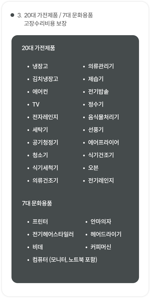 3. 20대 가전제품 / 7대 문화용품 고장수리비용 보장