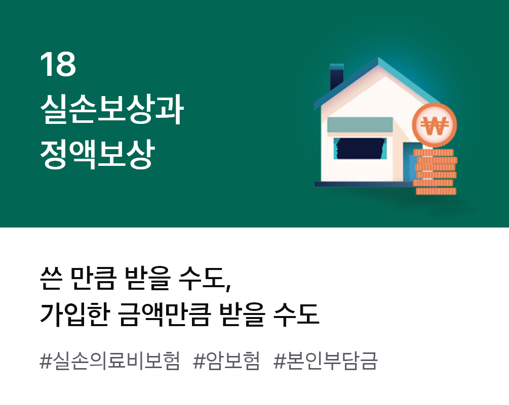 
                  18. 실손보상과 정액보상 쓴 만큼 받을 수도, 가입한 금액만큼 받을 수도 #실손의료비보험 #암보험 #본인부담금